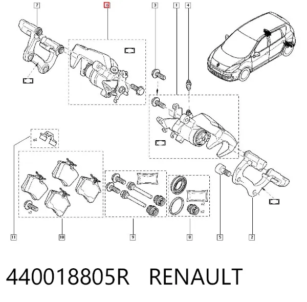 Zacisk hamulcowy tylny prawy 440018805R Renault (RVI)