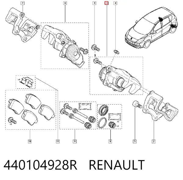 Zacisk hamulcowy tylny lewy 440104928R Renault (RVI)