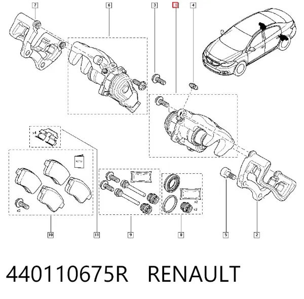 Zacisk hamulcowy tylny lewy 440110675R Renault (RVI)