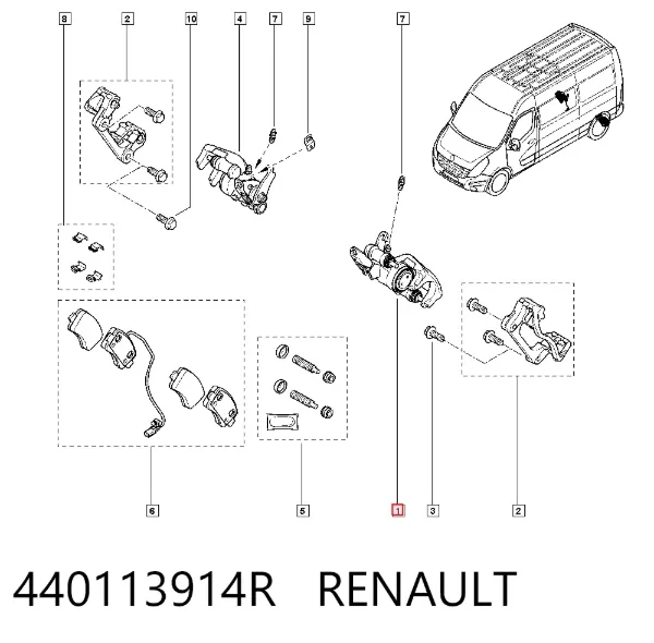 Zacisk hamulcowy tylny lewy 440113914R Renault (RVI)