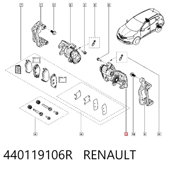 Zacisk hamulcowy tylny lewy 440119106R Renault (RVI)