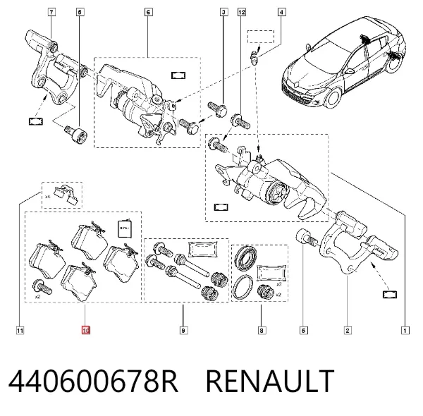 Okładziny (klocki) do hamulców tarczowych tylne 440600678R Renault (RVI)