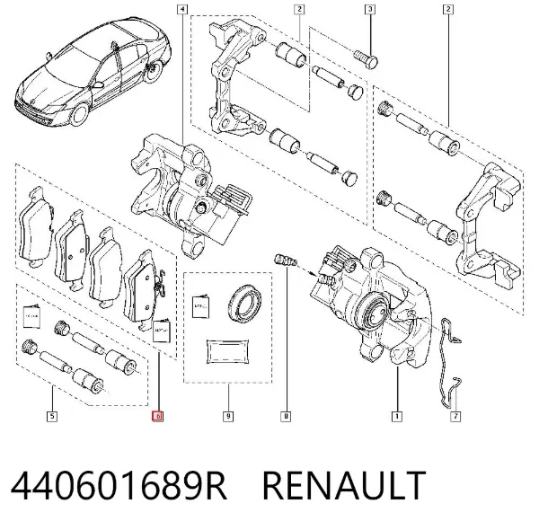 Okładziny (klocki) do hamulców tarczowych tylne 440601689R Renault (RVI)