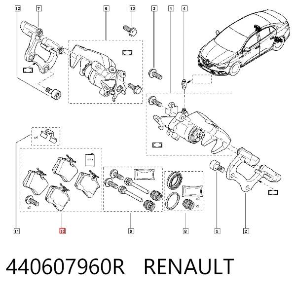 Okładziny (klocki) do hamulców tarczowych tylne 440607960R Renault (RVI)