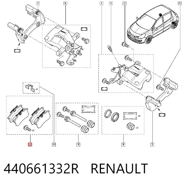 Okładziny (klocki) do hamulców tarczowych tylne 440661332R Renault (RVI)