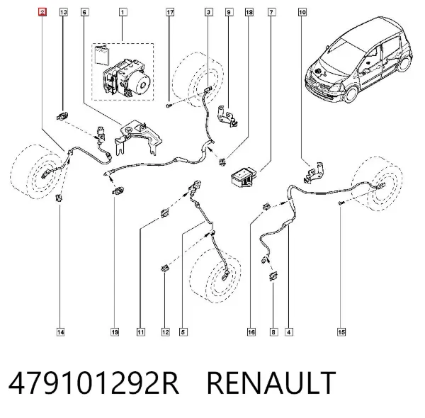 Czujnik ABS przedni 479101292R Renault (RVI)