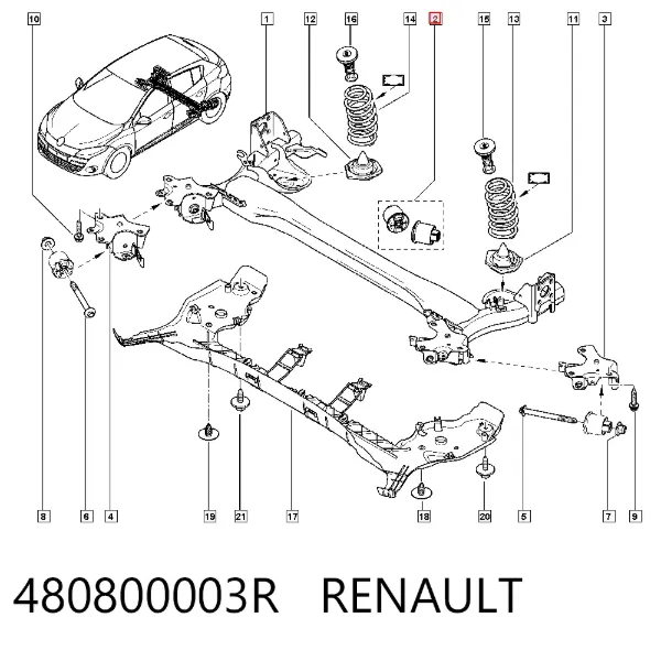 Silentblock tylnej belki 480800003R Renault (RVI)