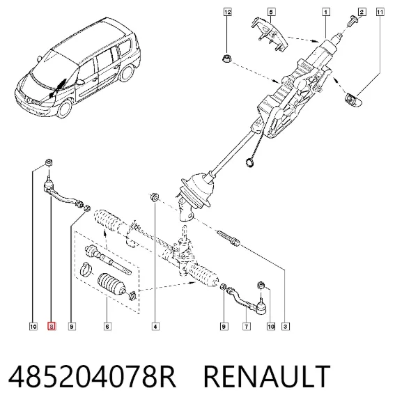 Końcówka drążka kierowniczego zewnętrzna 485204078R Renault (RVI)