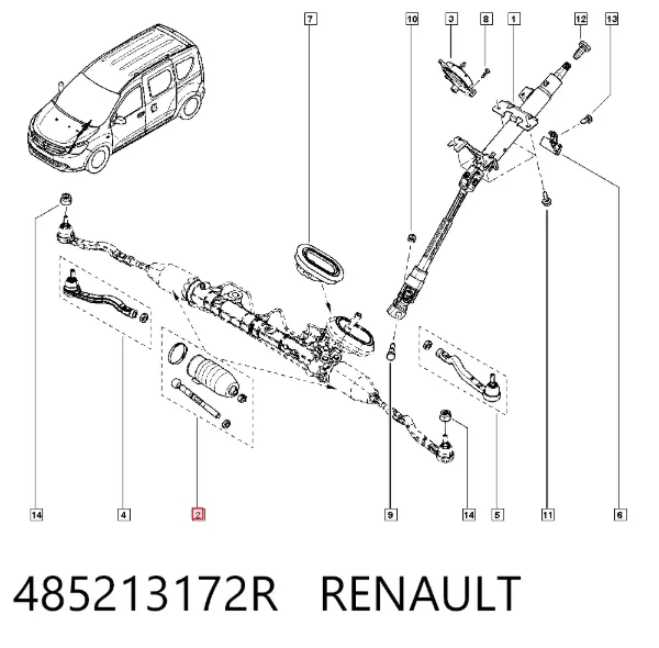 Drążek kierowniczy 485213172R Renault (RVI)