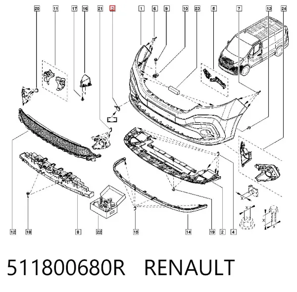 Zaślepka haku holowniczego zderzaka przednia 511800680R Renault (RVI)
