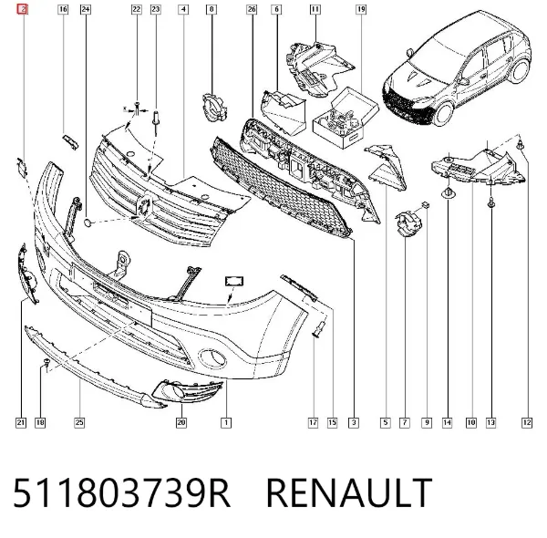 Zaślepka haku holowniczego zderzaka przednia 511803739R Renault (RVI)