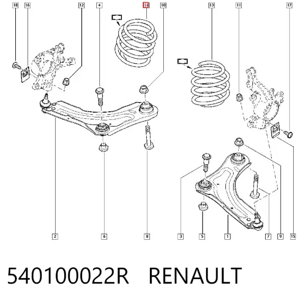 Sprężyna przednia 540100022R Renault (RVI)