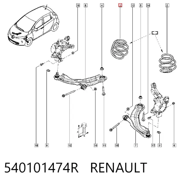 Sprężyna przednia 540101474R Renault (RVI)