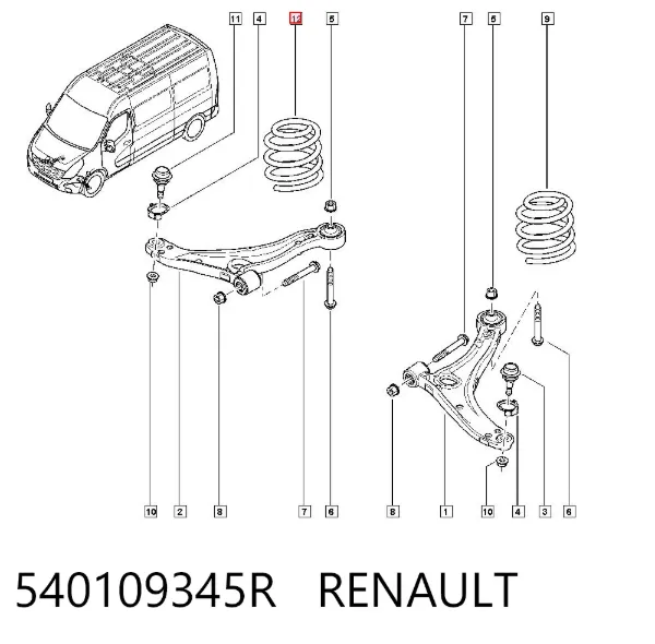 Sprężyna przednia 540109345R Renault (RVI)