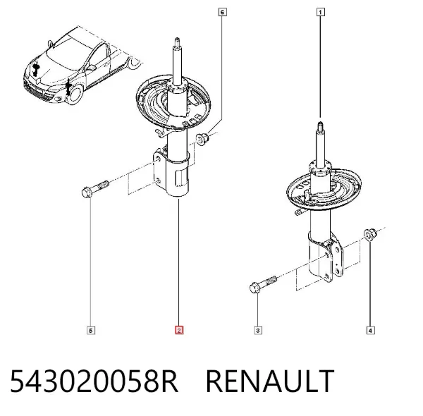 Amortyzator przedni 543020058R Renault (RVI)
