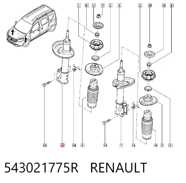 Amortyzator przedni 543021775R Renault (RVI)