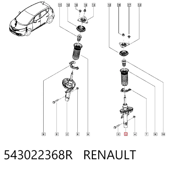 Amortyzator przedni 543022368R Renault (RVI)