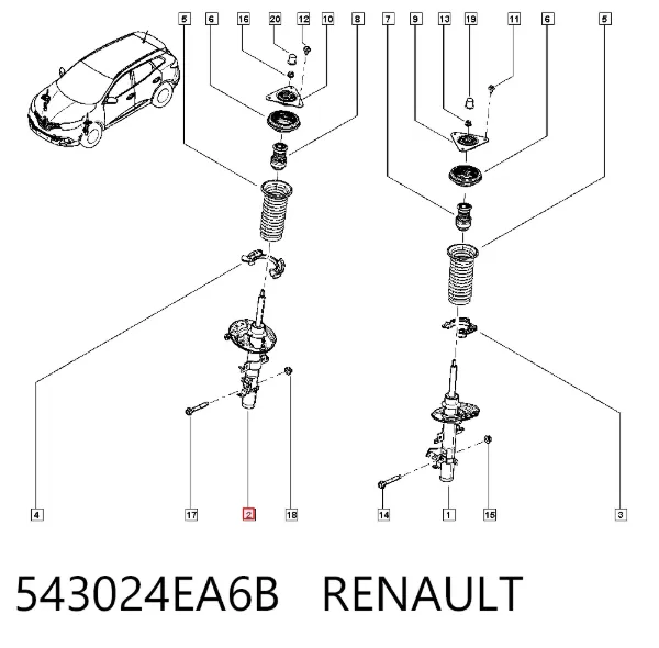 Amortyzator przedni prawy 543024EA6B Renault (RVI)