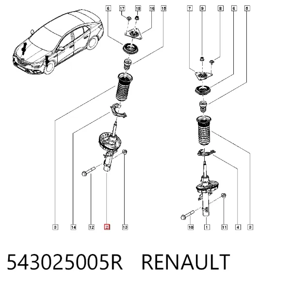 Amortyzator przedni 543025005R Renault (RVI)