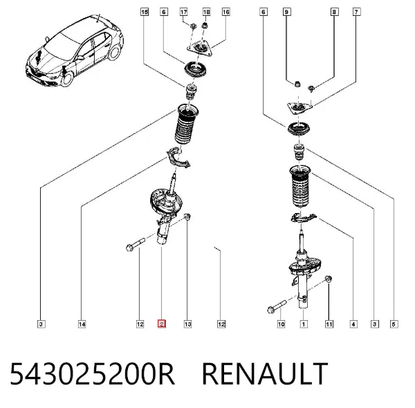 Amortyzator przedni 543025200R Renault (RVI)