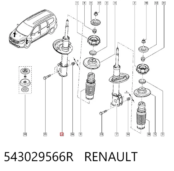 Amortyzator przedni 543029566R Renault (RVI)