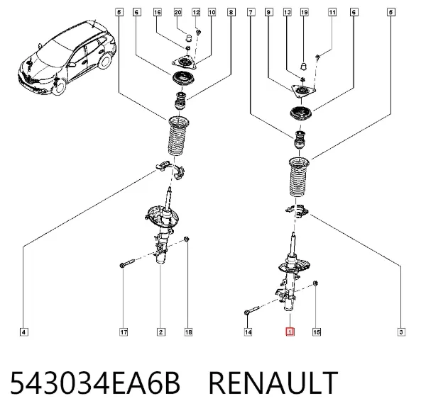 Amortyzator przedni lewy 543034EA6B Renault (RVI)