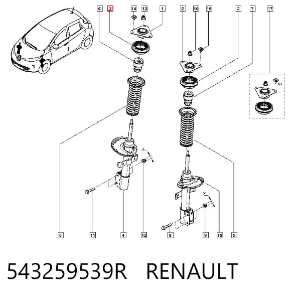 Łożysko podporowe amortyzatora przedniego 543259539R Renault (RVI)