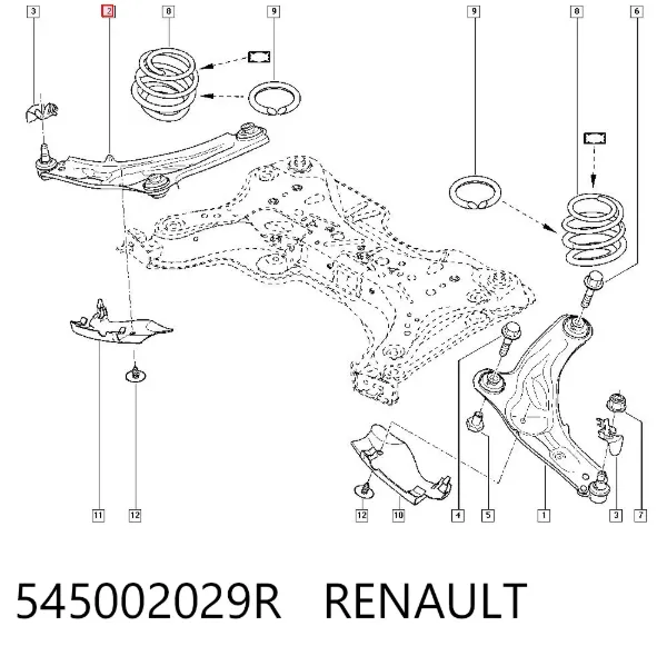 Wahacz zawieszenia przedniego dolny prawy 545002029R Renault (RVI)