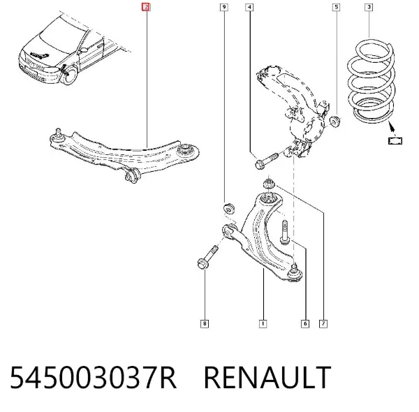 Wahacz zawieszenia przedniego dolny prawy 545003037R Renault (RVI)
