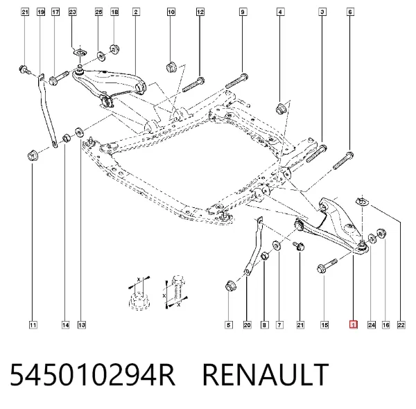 Wahacz zawieszenia przedniego dolny lewy 545010294R Renault (RVI)