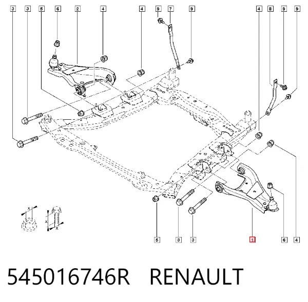 Wahacz zawieszenia przedniego dolny lewy 545016746R Renault (RVI)
