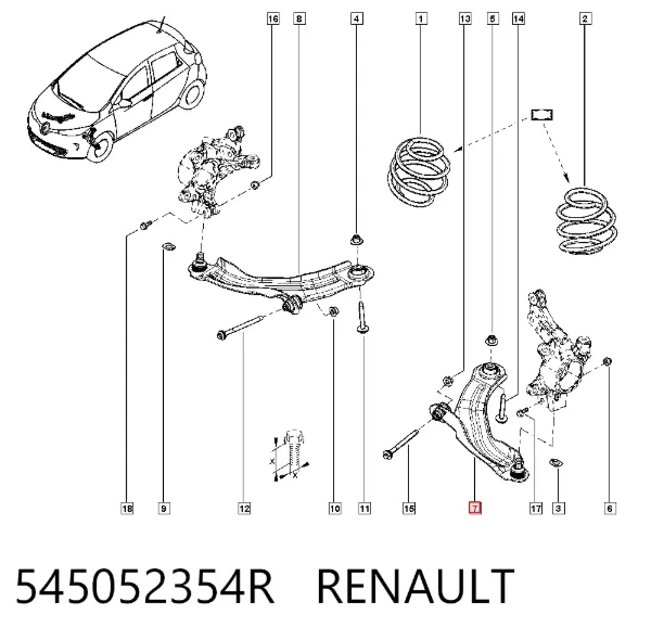 Wahacz zawieszenia przedniego dolny lewy 545052354R Renault (RVI)