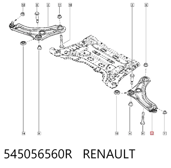 Wahacz zawieszenia przedniego dolny lewy 545056560R Renault (RVI)