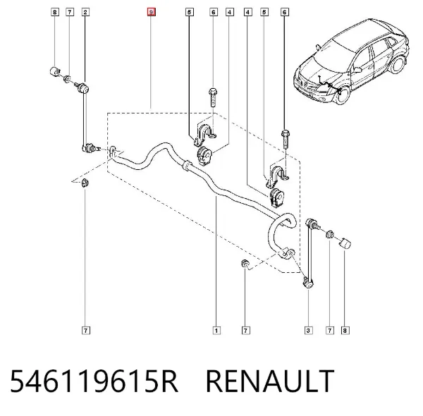 Stabilizator przedni 546119615R Renault (RVI)