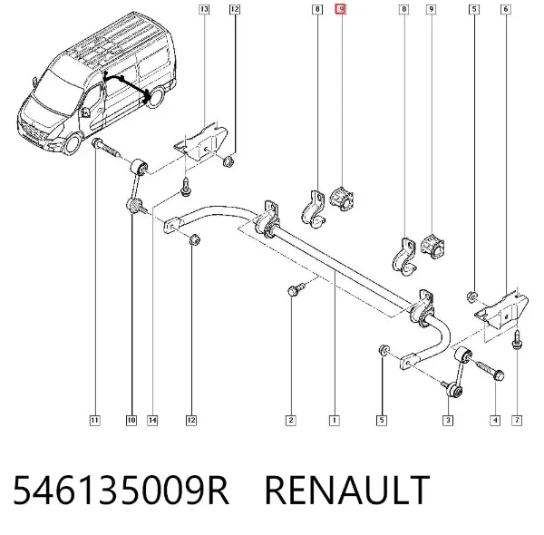 Tuleja stabilizatora tylnego 546135009R Renault (RVI)