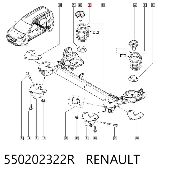 Sprężyna tylna 550202322R Renault (RVI)