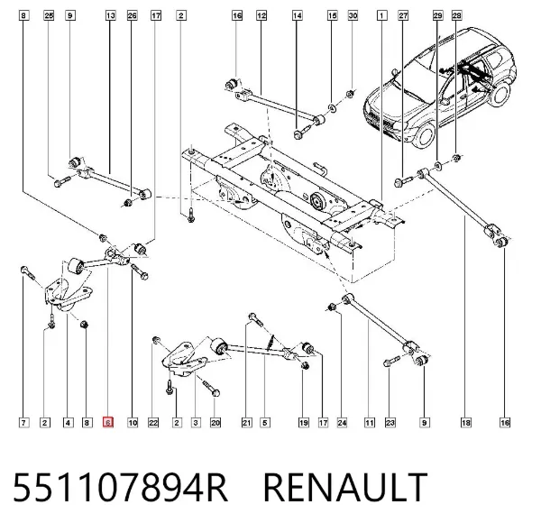 Wahacz (drążek) zawieszenia tylnego podłużny dolny prawy 551107894R Renault (RVI)