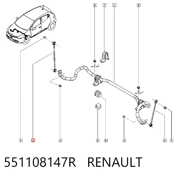 Łącznik stabilizatora przedniego 551108147R Renault (RVI)