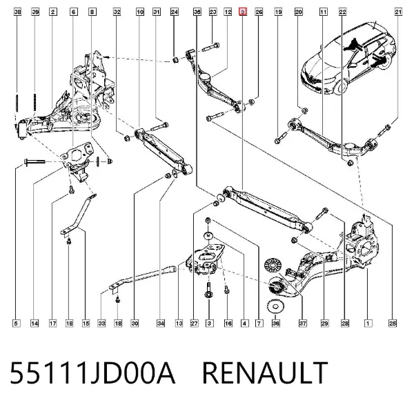 Wahacz zawieszenia tylnego dolny lewy 55111JD00A Renault (RVI)