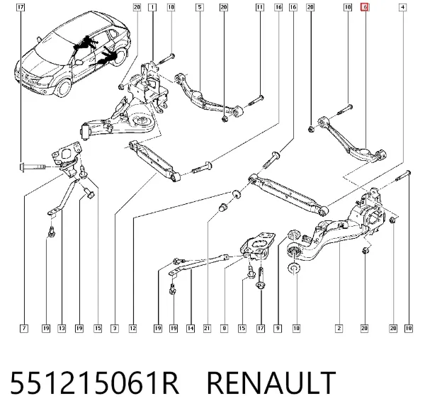 Wahacz zawieszenia tylnego górny lewy 551215061R Renault (RVI)
