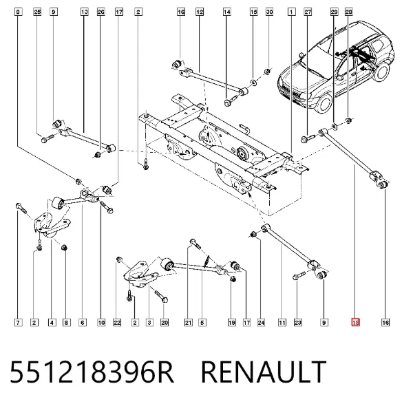 Drążek poprzeczny zawieszenia tylnego 551218396R Renault (RVI)