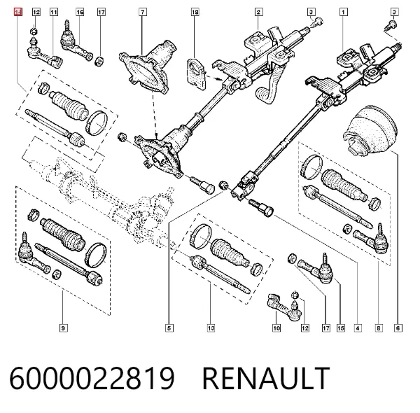 Drążek kierowniczy 6000022819 Renault (RVI)
