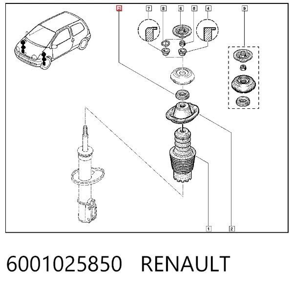 Łożysko podporowe amortyzatora przedniego 6001025850 Renault (RVI)