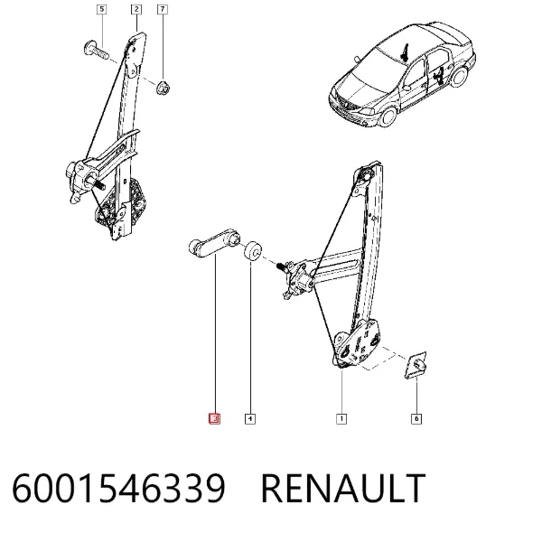 Rączka podnoszenia szyby drzwi przednich 6001546339 Renault (RVI)