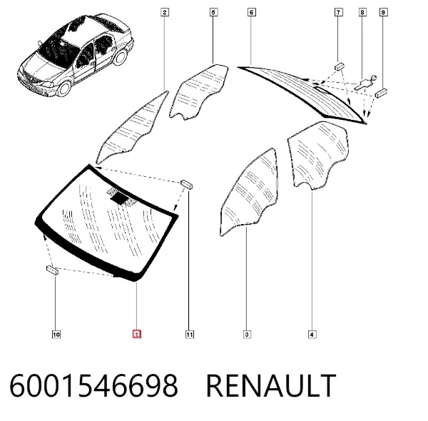 Szyba przednia 6001546698 Renault (RVI)