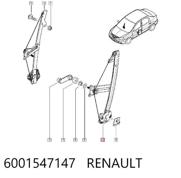 Mechanizm podnoszenia szyby drzwi przednich lewych 6001547147 Renault (RVI)