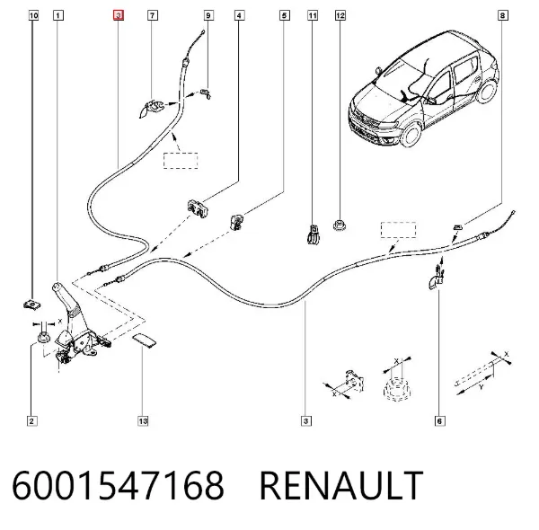 Linka hamulca ręcznego tylna prawa/lewa 6001547168 Renault (RVI)