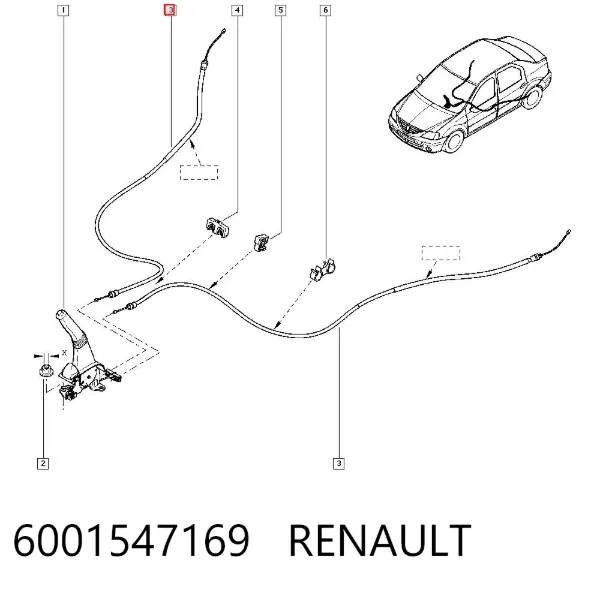 Linka hamulca ręcznego tylna prawa/lewa 6001547169 Renault (RVI)