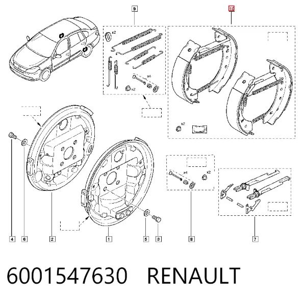 Klocki hamulcowe tylne bębnowe 6001547630 Renault (RVI)