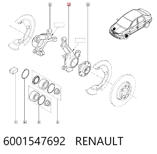 Czop (zwrotnica) przedni lewy 6001547692 Renault (RVI)